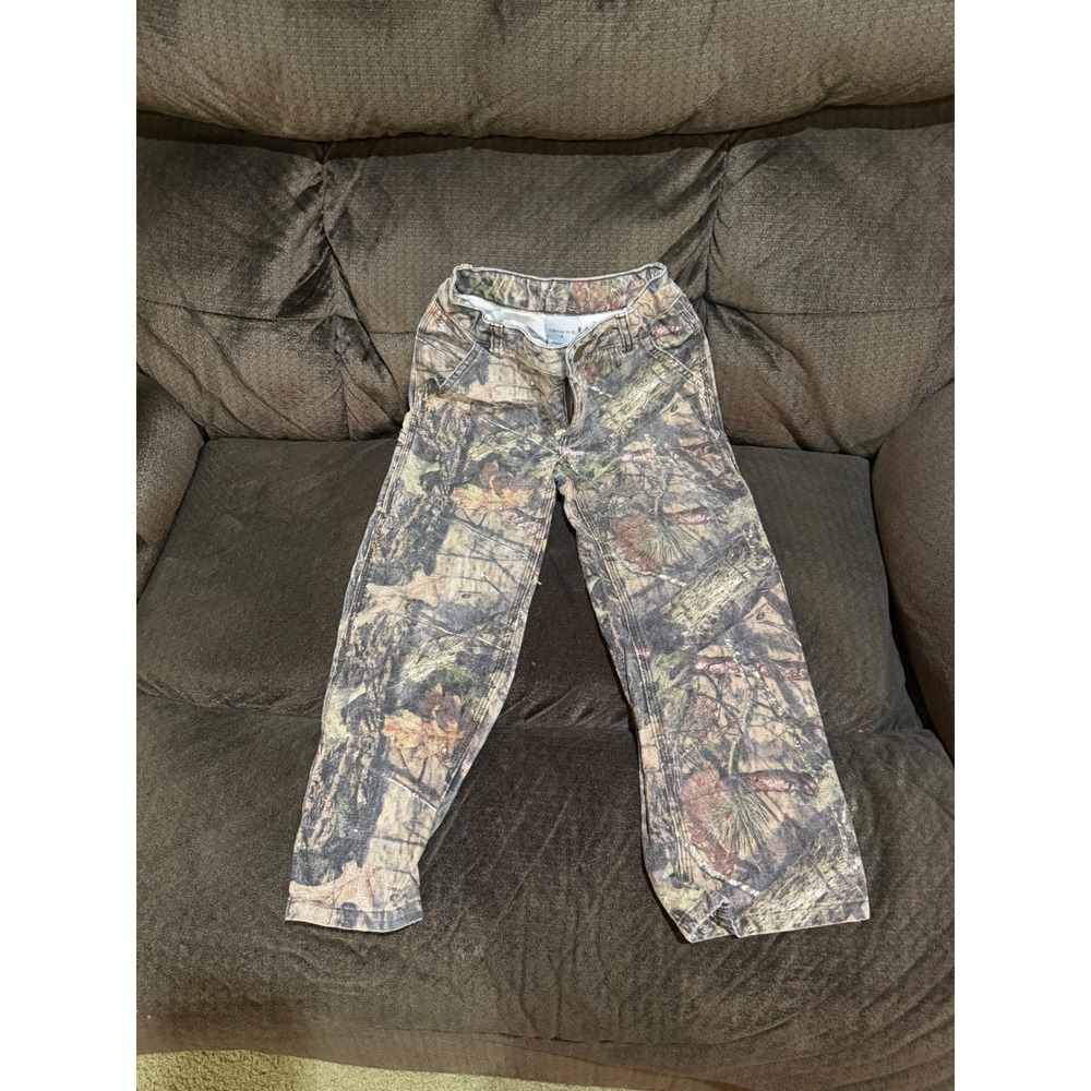 Carhartt Kids Real Tree Camo Canvas Dungaree Pants Size 7 Adjustable Waist